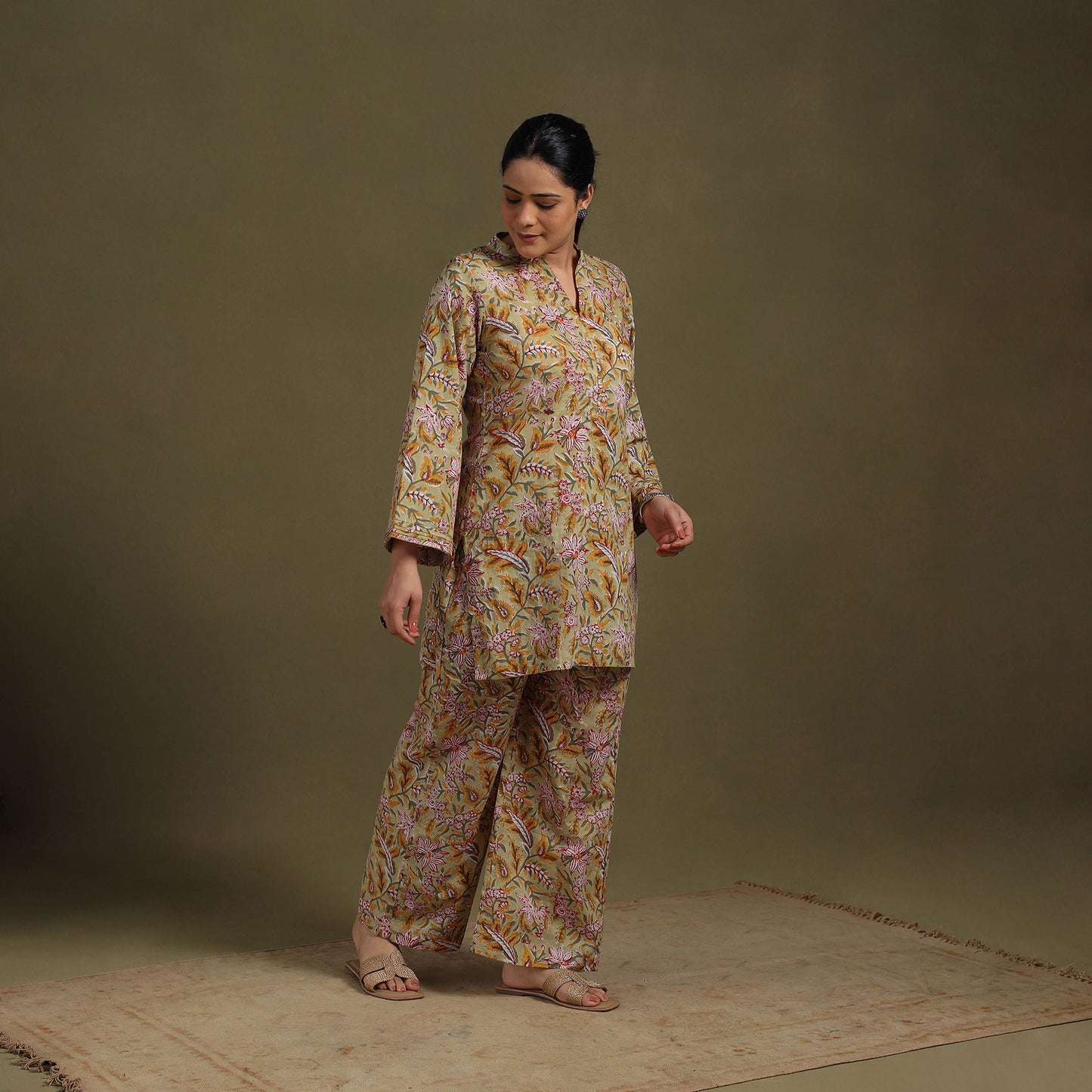 Green Cotton Sanganeri Block Print Co-Ord Set