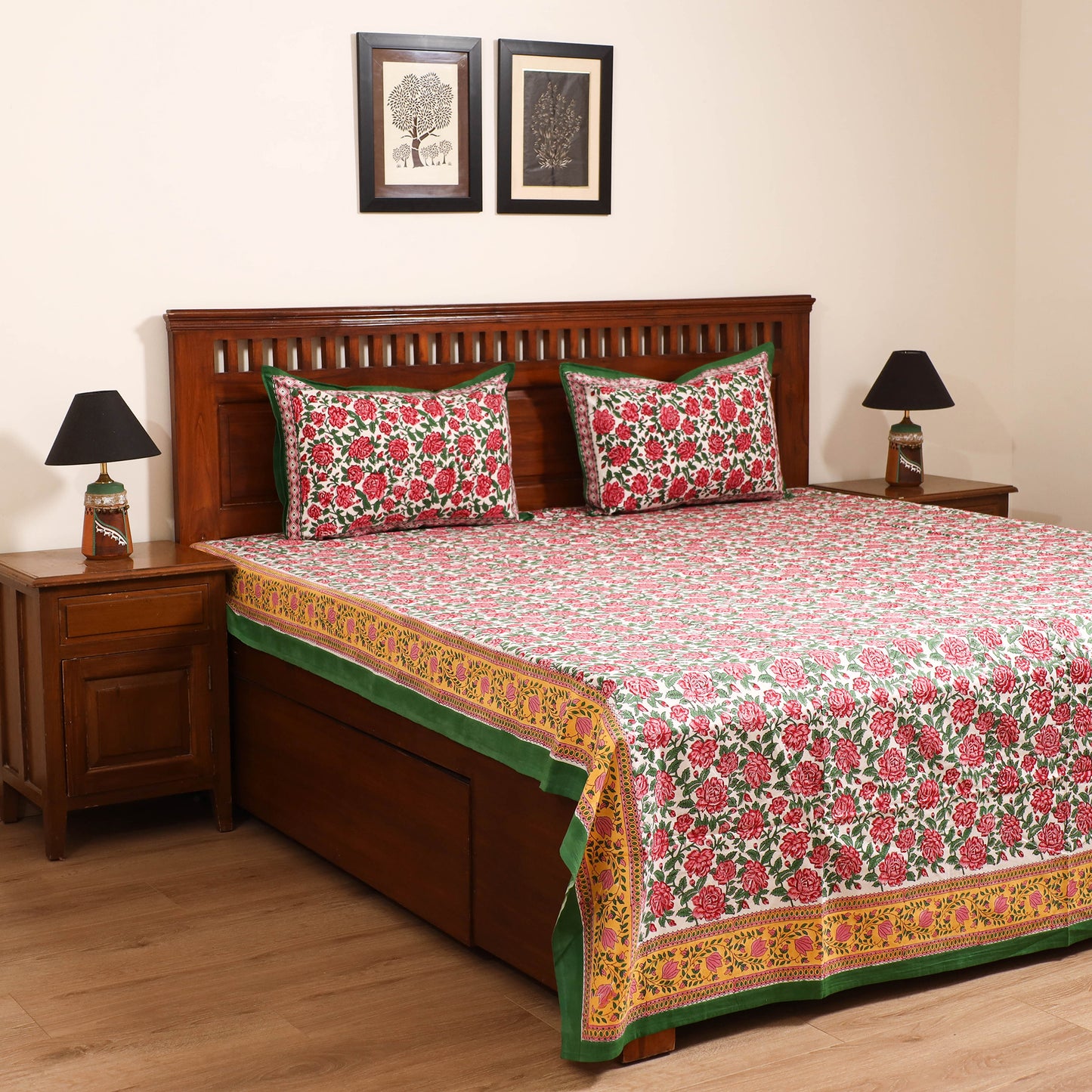 Sanganeri Hand Block Print Cotton Double Bedsheet Set (108 x 90 in) 40