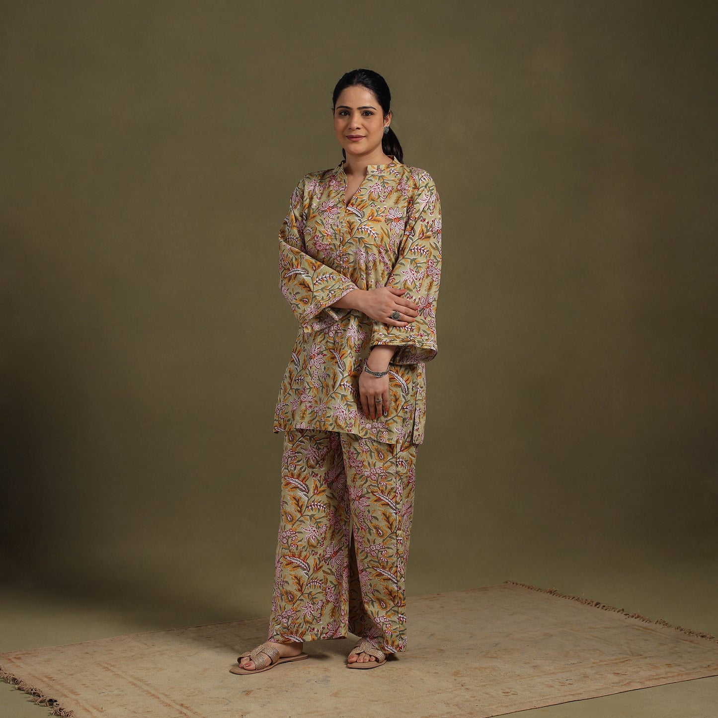 Green Cotton Sanganeri Block Print Co-Ord Set