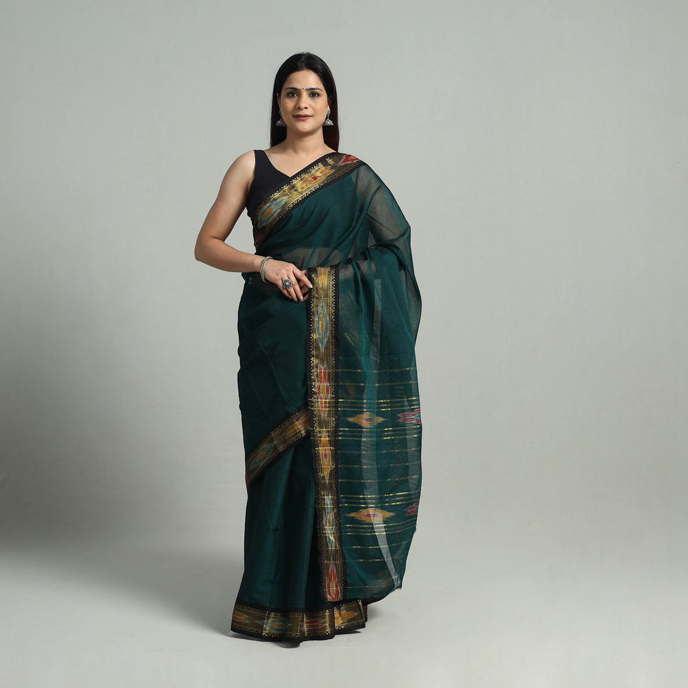 Green - Mercerised Cotton Ikat Zari Border Dharwad Saree 34