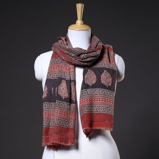 Red - Bagru Hand Block Printed Pure Wool Stole