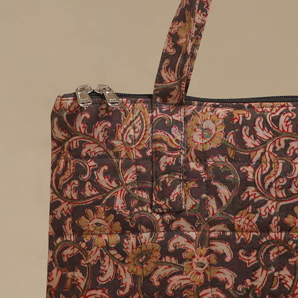 Brown - Quilted Fabric Handcrafted Handbag 16