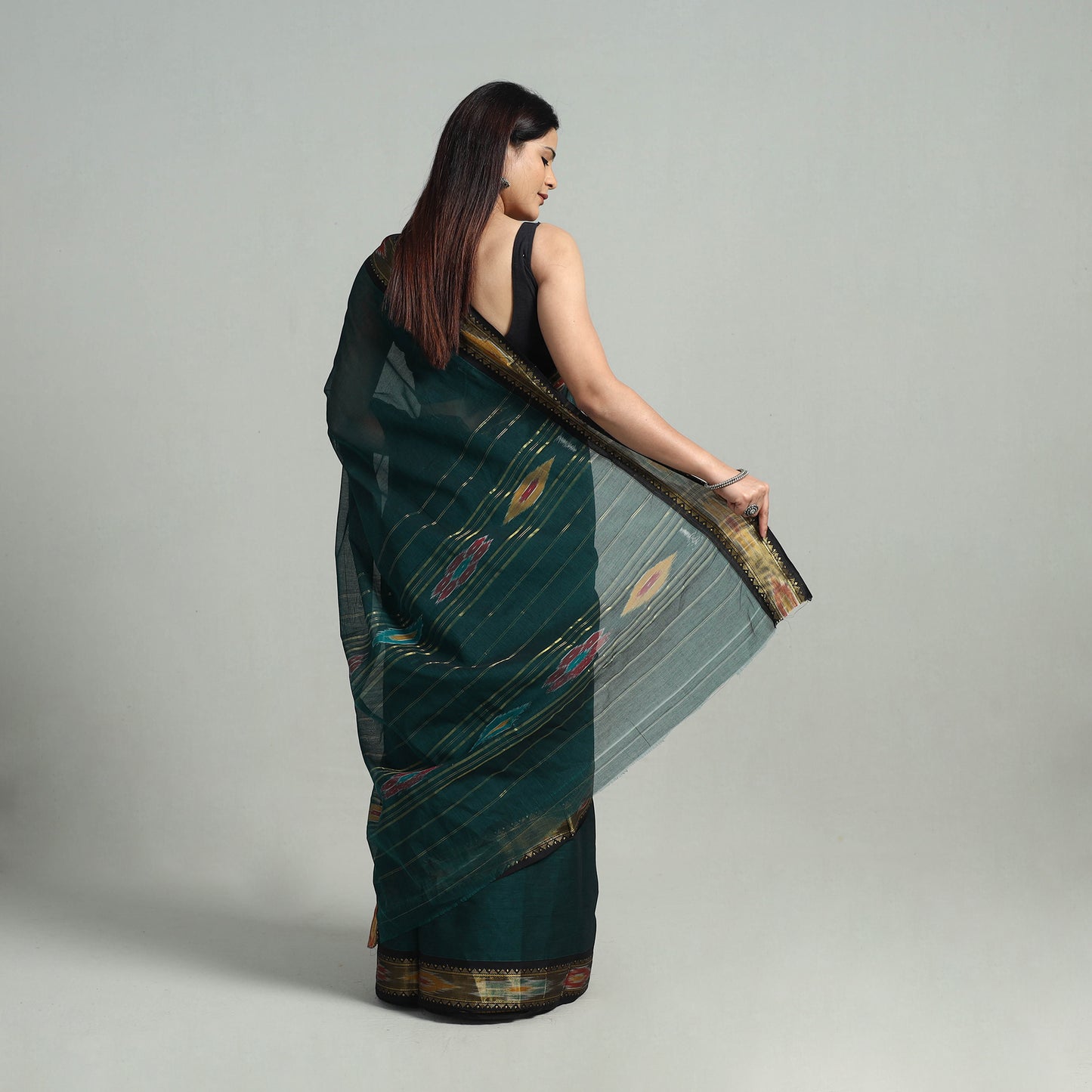 Green - Mercerised Cotton Ikat Zari Border Dharwad Saree 34