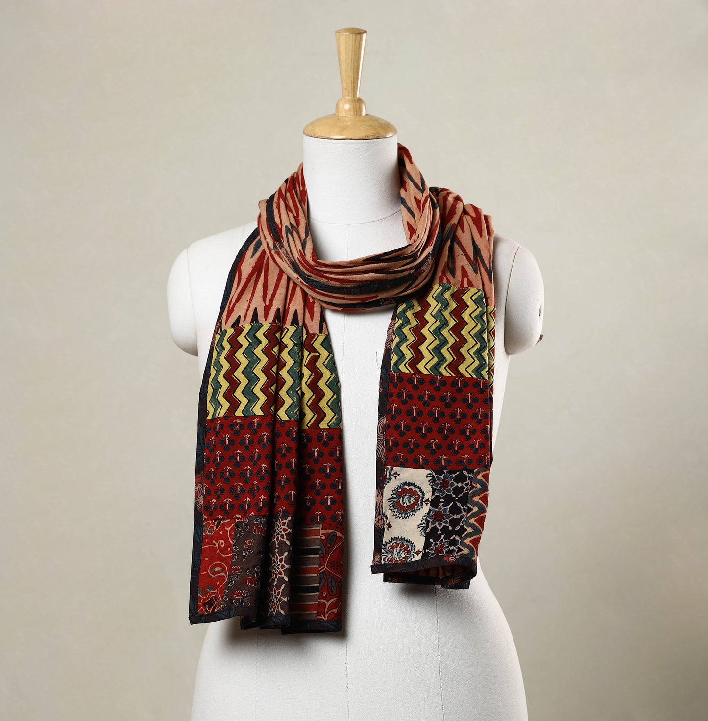 Ajrakh Block Printed Patchwork Cotton Stole
