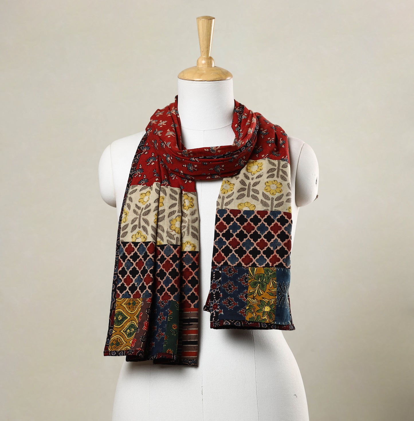 Ajrakh Block Printed Patchwork Cotton Stole