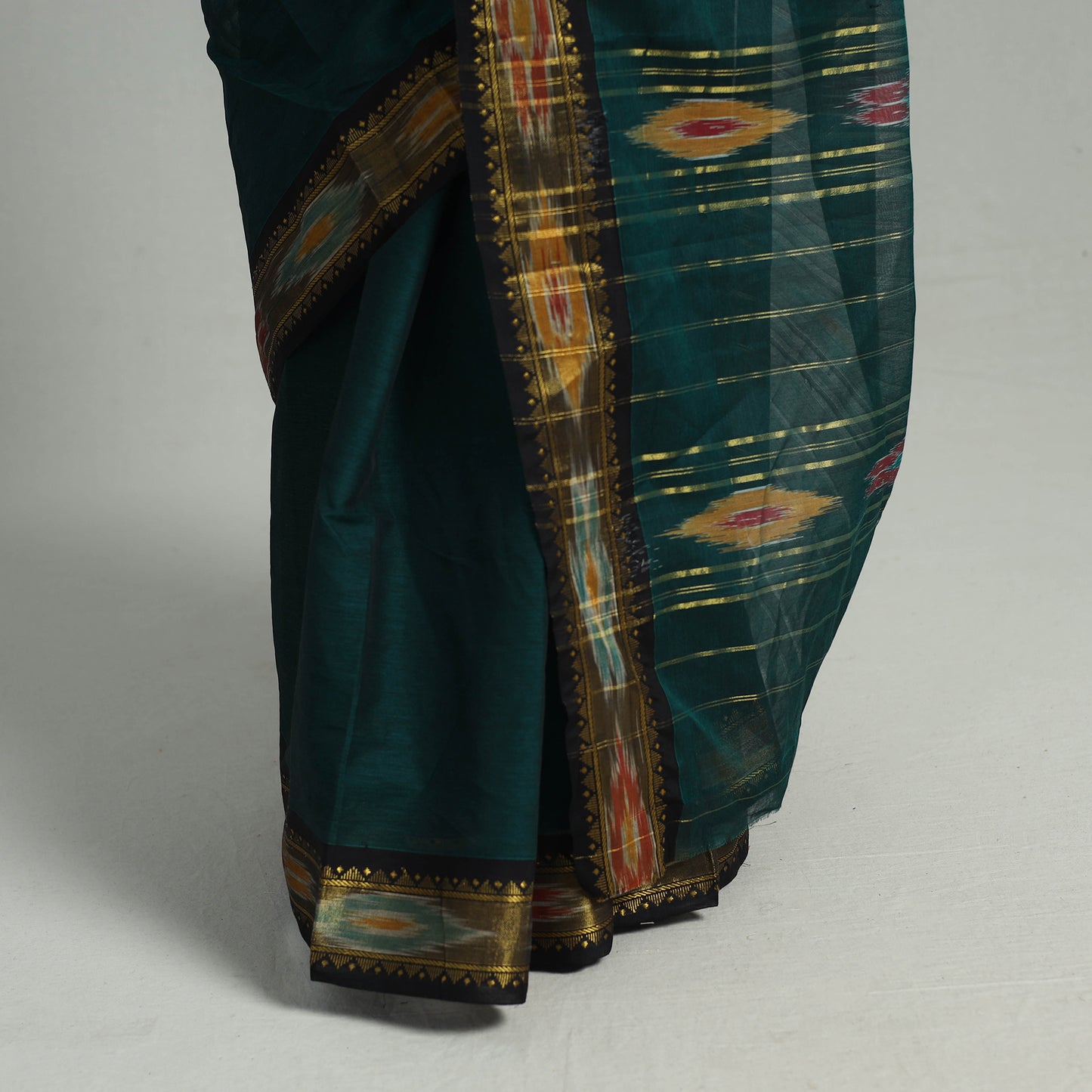 Green - Mercerised Cotton Ikat Zari Border Dharwad Saree 34