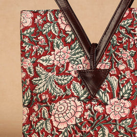 Red Handcrafted Sanganeri Printed Leather Hand Bag