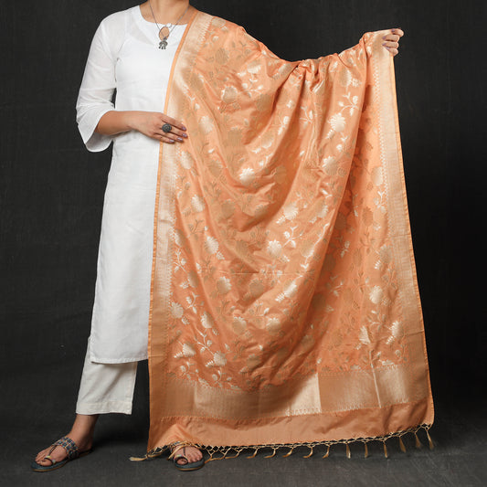 Peach -Banarasi Semi Silk Zari Jaal Dupatta with Tassels