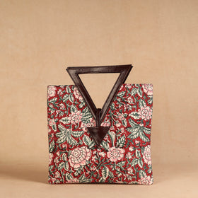 Red Handcrafted Sanganeri Printed Leather Hand Bag