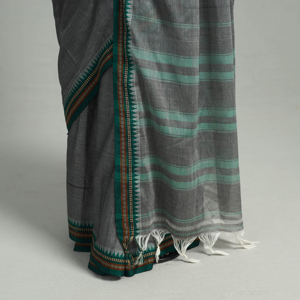 Grey - Mercerised Cotton Thread Border Dharwad Saree 35