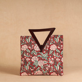 Red Handcrafted Sanganeri Printed Leather Hand Bag