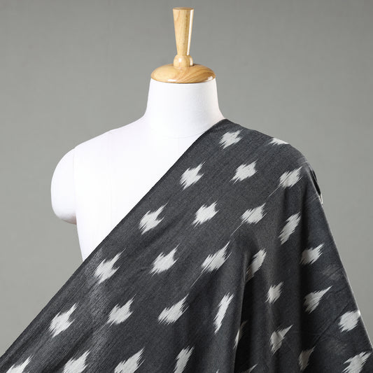 Maple Leaf Butti On Black Pochampally Ikat Weave Cotton Fabric