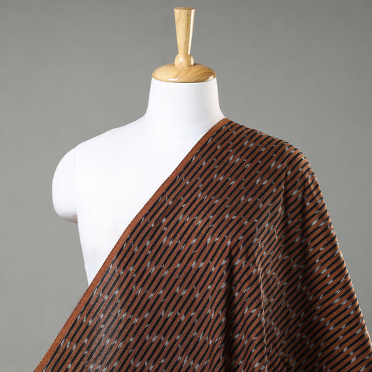 Brown-Black Striped Pochampally Ikat Weave Cotton Fabric