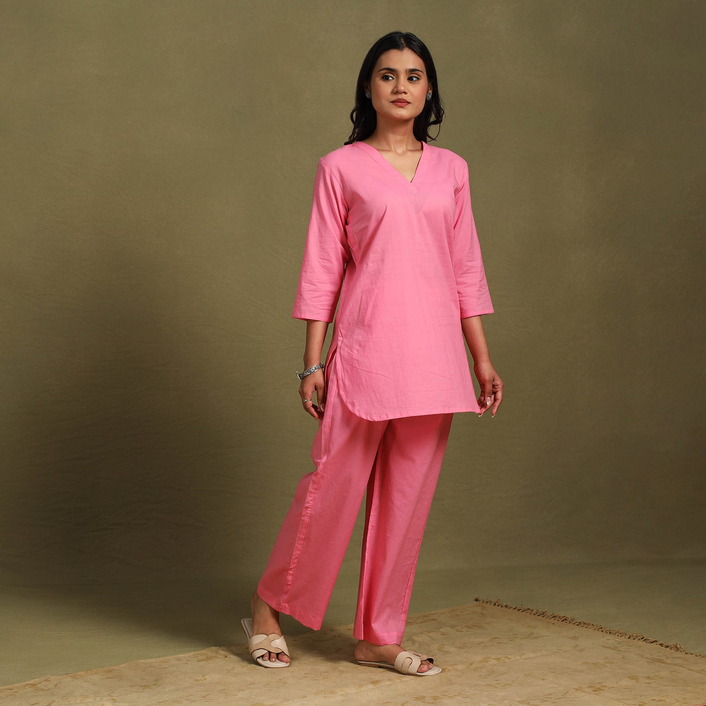 Pink Plain Dyed Cotton Co-Ord Set