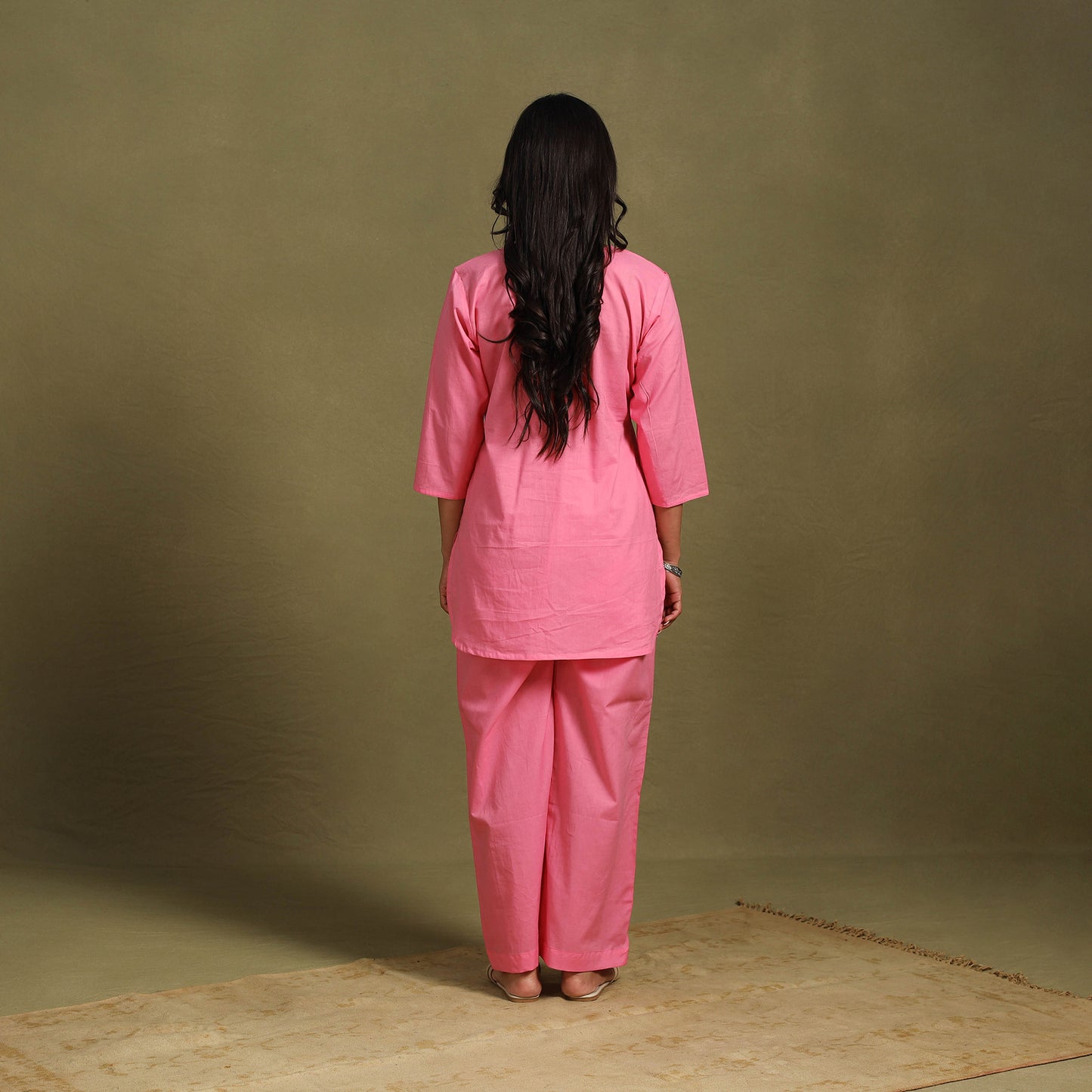 Pink Plain Dyed Cotton Co-Ord Set