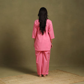 Pink Plain Dyed Cotton Co-Ord Set