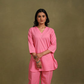 Pink Plain Dyed Cotton Co-Ord Set