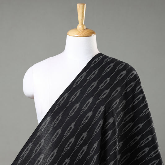 Patterned Stripes On Shaded Black Pochampally Ikat Weave Cotton Fabric