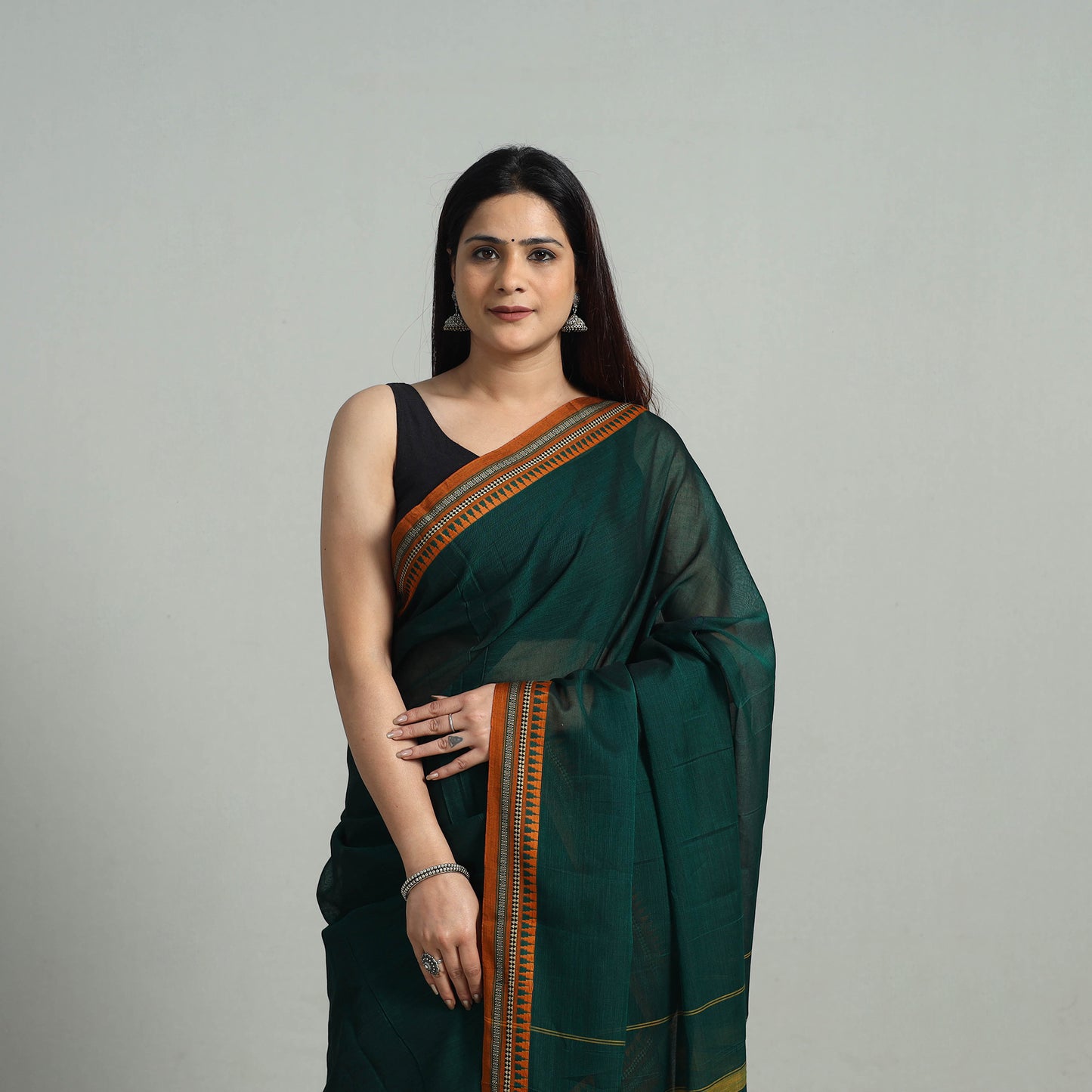 Green - Mercerised Cotton Thread Border Dharwad Saree 37