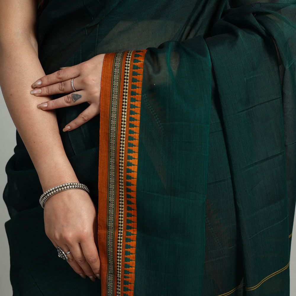 Green - Mercerised Cotton Thread Border Dharwad Saree 37