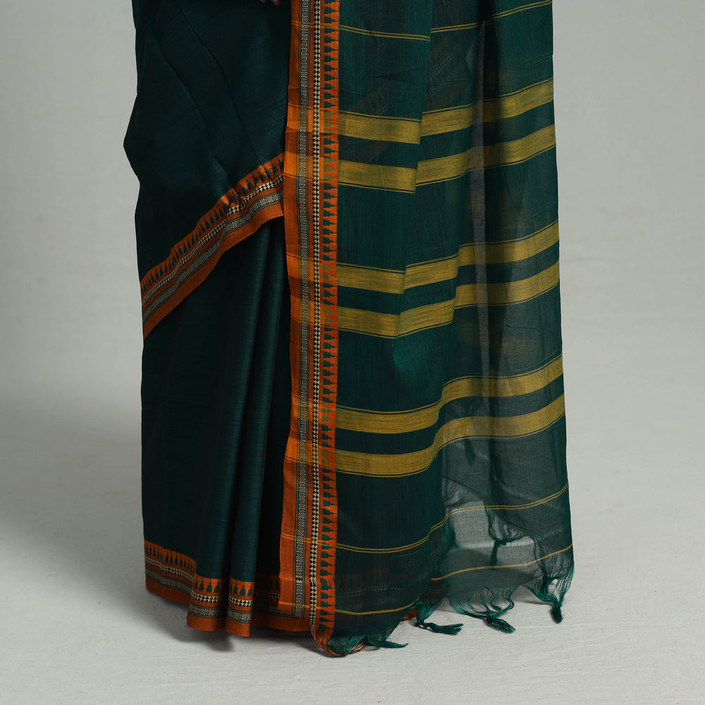 Green - Mercerised Cotton Thread Border Dharwad Saree 37