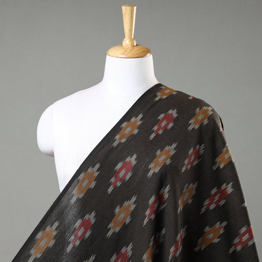 Coal Black Pochampally Ikat Weave Cotton Fabric