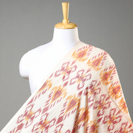 Multicolor - Butterfly Designed On White Pochampally Central Asian Ikat Cotton Handloom Fabric
