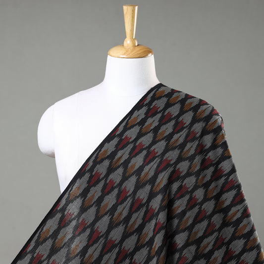 Black With Patterned Boota Pochampally Ikat Weave Cotton Fabric