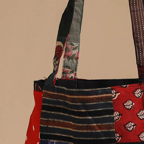 Multicolor - handcrafted patchwork cotton jhola bag 22