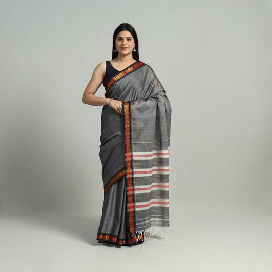 Grey - Mercerised Cotton Zari Border Dharwad Saree 40