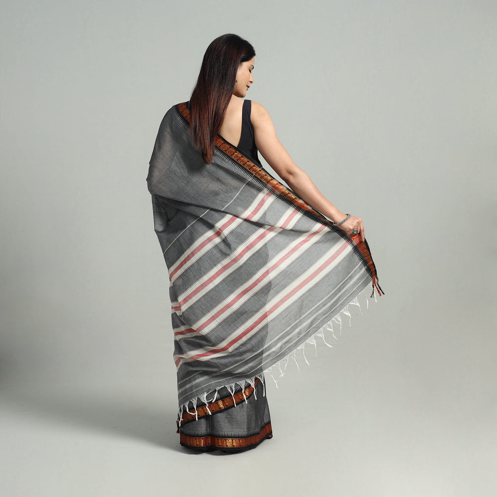 Grey - Mercerised Cotton Zari Border Dharwad Saree 40