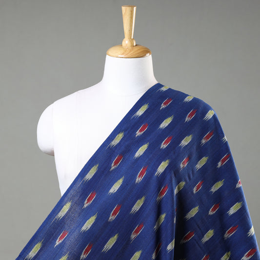 Admiral Blue With Motifs Pochampally Ikat Weave Cotton Fabric