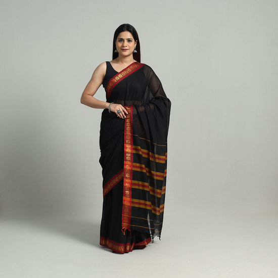 Black - Mercerised Cotton Zari Border Dharwad Saree 41