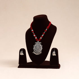 Red German Silver Thread Beads Necklace Set