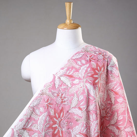 Gulbahar Pink Sanganeri Block Printed Cotton Fabric