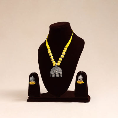Yellow German Silver Thread Beads Necklace Set