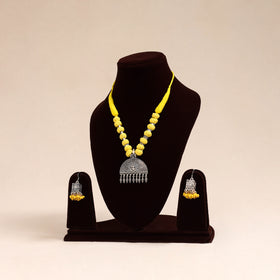 Yellow German Silver Thread Beads Necklace Set