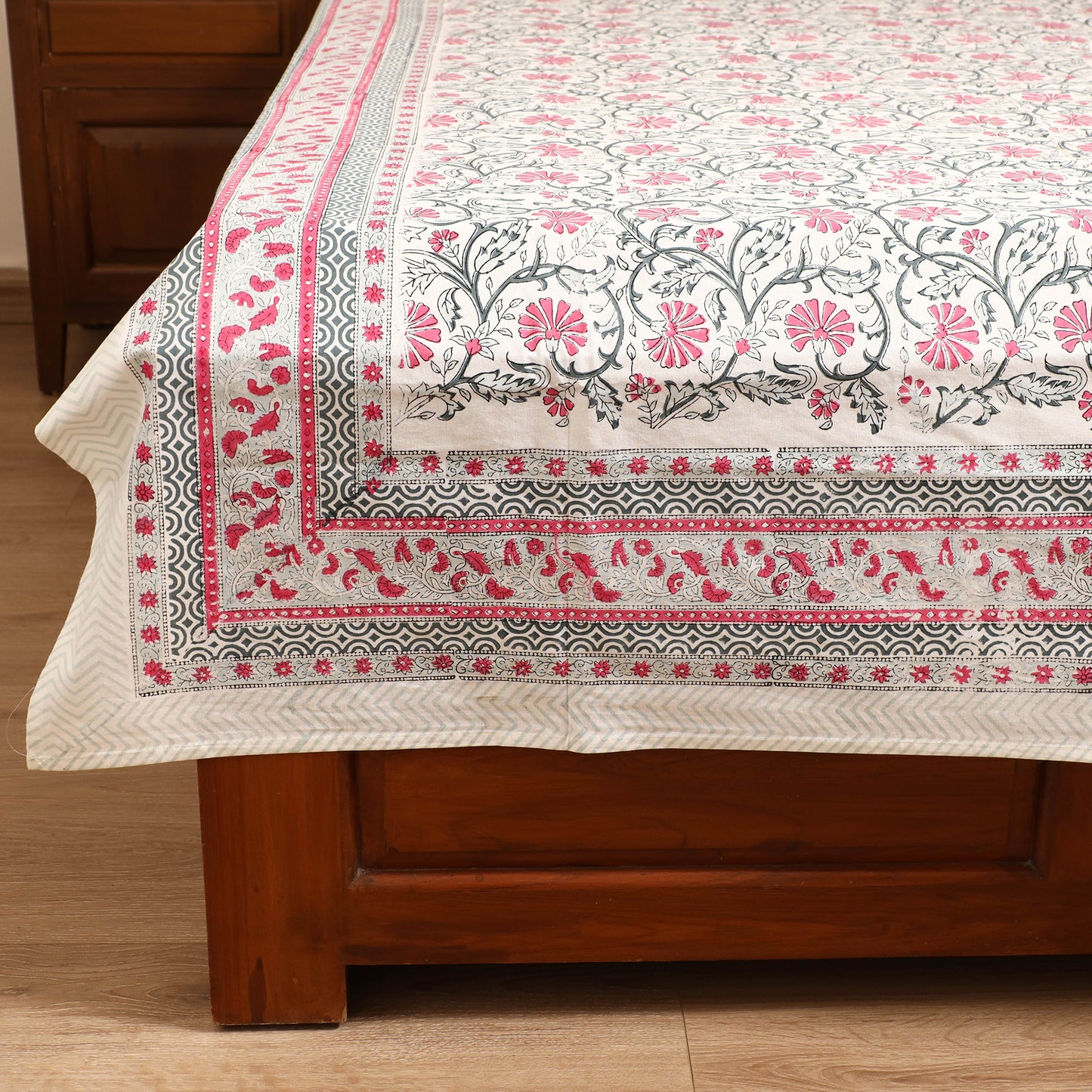 Sanganeri Hand Block Print Cotton Single Bedsheet (90 x 60 in) 50