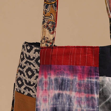 Multicolor - handcrafted patchwork cotton jhola bag 32