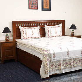 White - cotton double sanganeri bed sheet set (108 x 90 in)