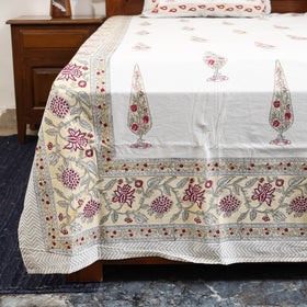 White - cotton double sanganeri bed sheet set (108 x 90 in)