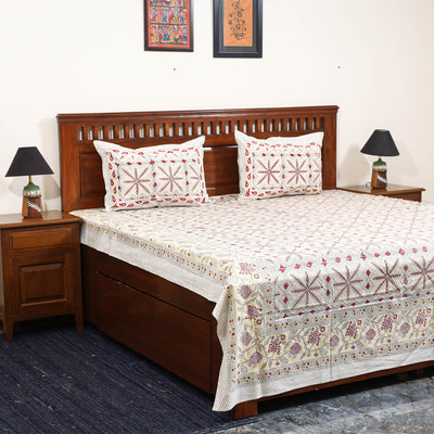 Beige - cotton double sanganeri bed sheet set (108 x 90 in)