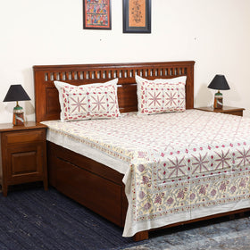 Beige - cotton double sanganeri bed sheet set (108 x 90 in)