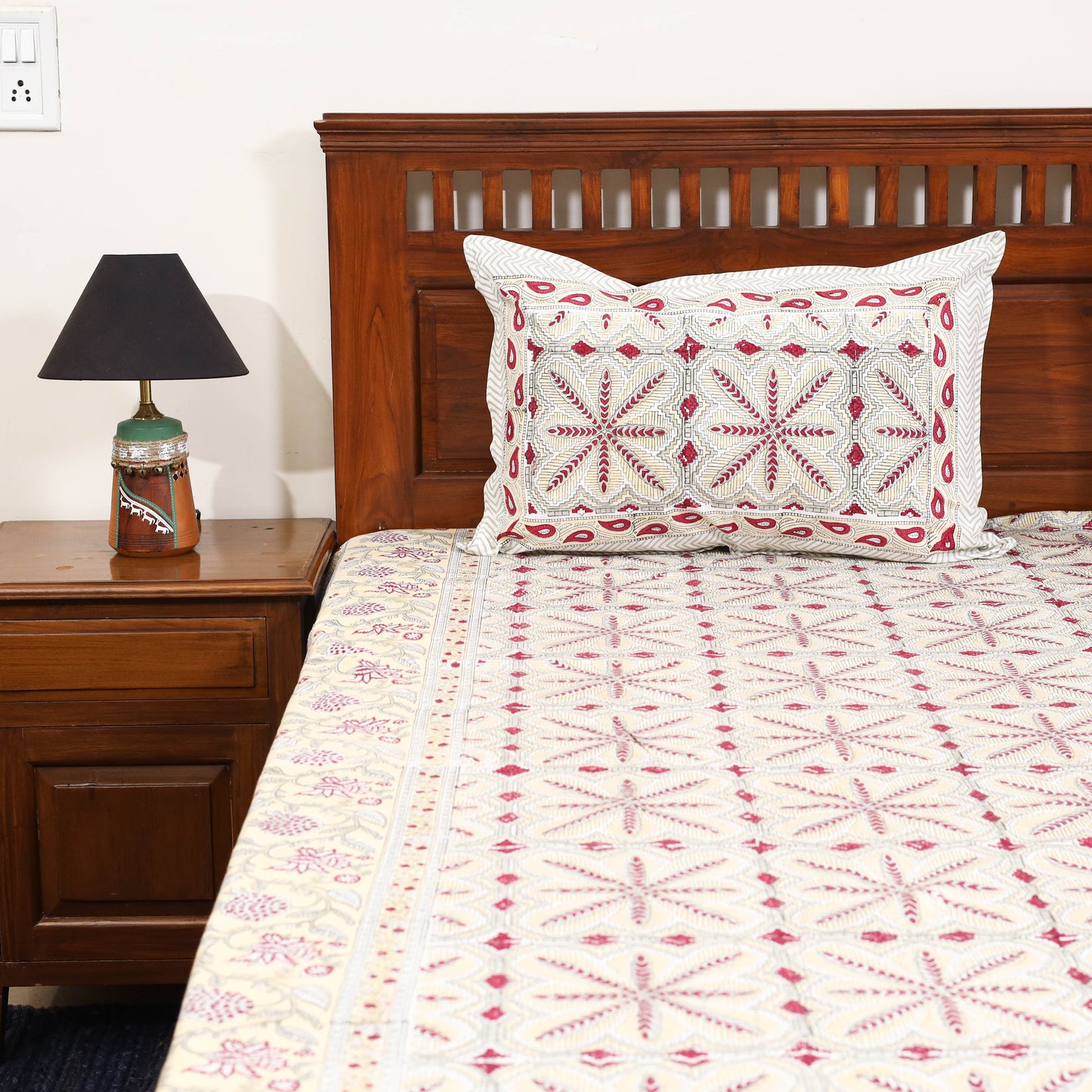 Beige - cotton double sanganeri bed sheet set (108 x 90 in)