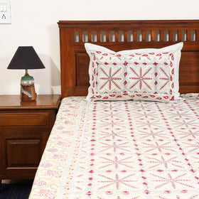 Beige - cotton double sanganeri bed sheet set (108 x 90 in)