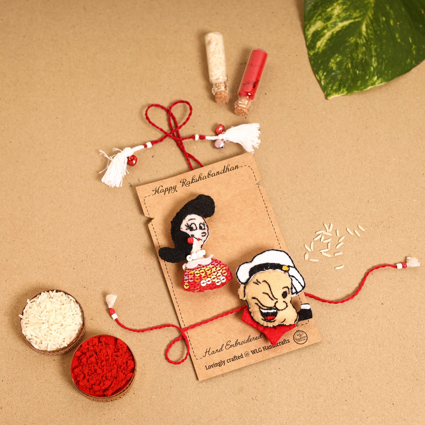 Popeye & Olive - Handmade Felt Rakhi & Lumba Set