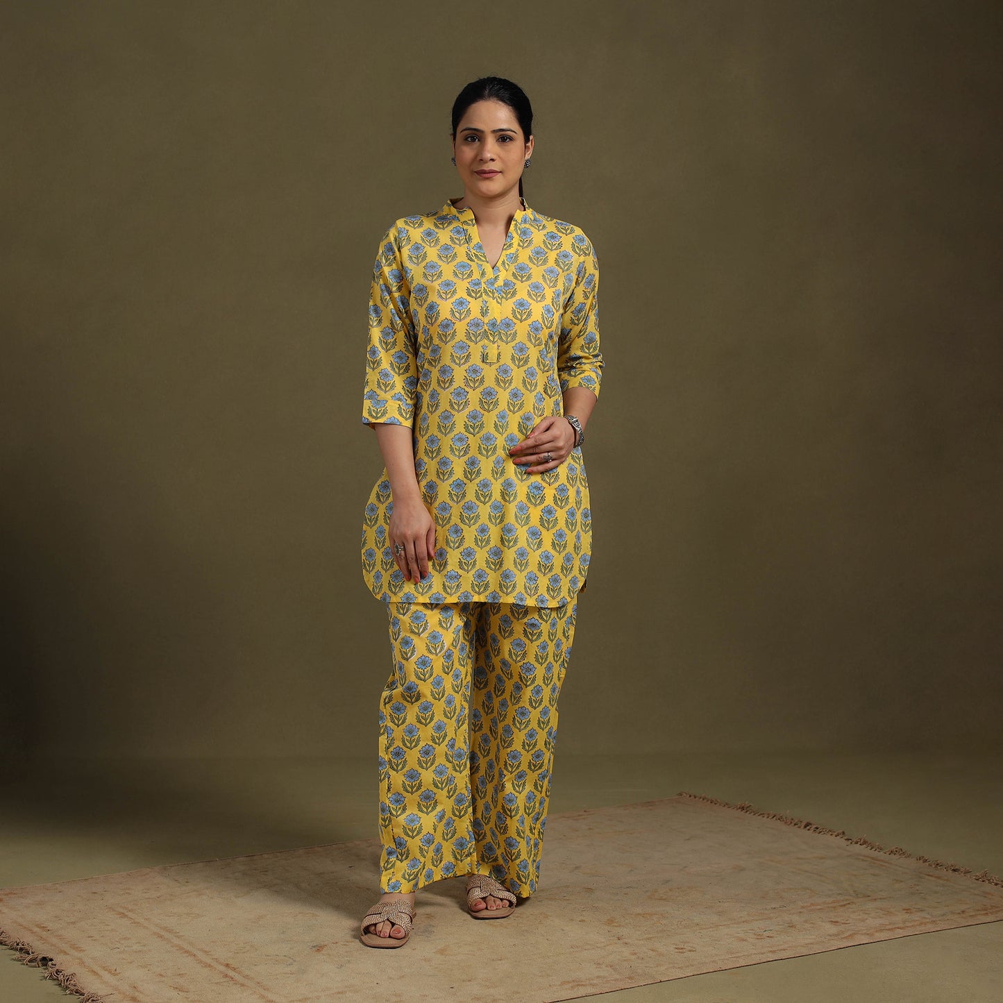 Yellow Cotton Sanganeri Block Print Co-Ord Set