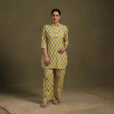 Yellow Cotton Sanganeri Block Print Co-Ord Set