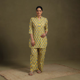 Yellow Cotton Sanganeri Block Print Co-Ord Set