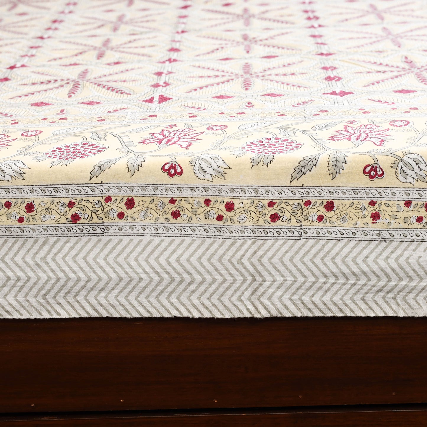 Beige - cotton double sanganeri bed sheet set (108 x 90 in)